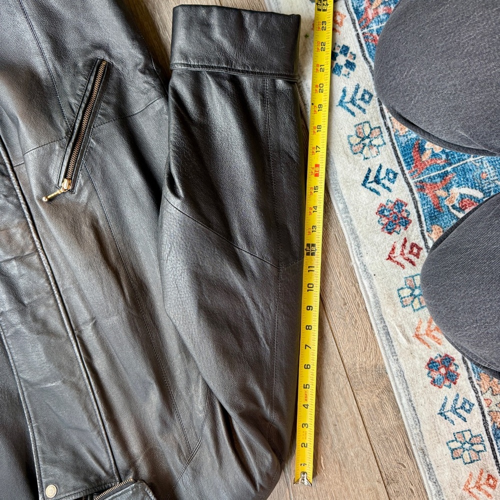 Vintage Black Leather Jacket with Gold Accents - Picture 11 of 11